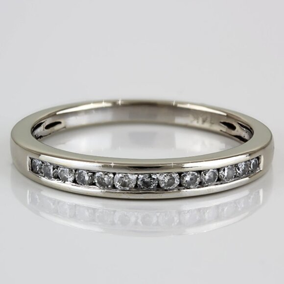 14K White Gold Diamond Wedding Band Anniversary Stackable Bridal Vintage Ring - Picture 1 of 7